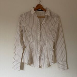 Express Vtg Officr Siren Fitted Striped Button-Up Shirt Size Small S White Creme